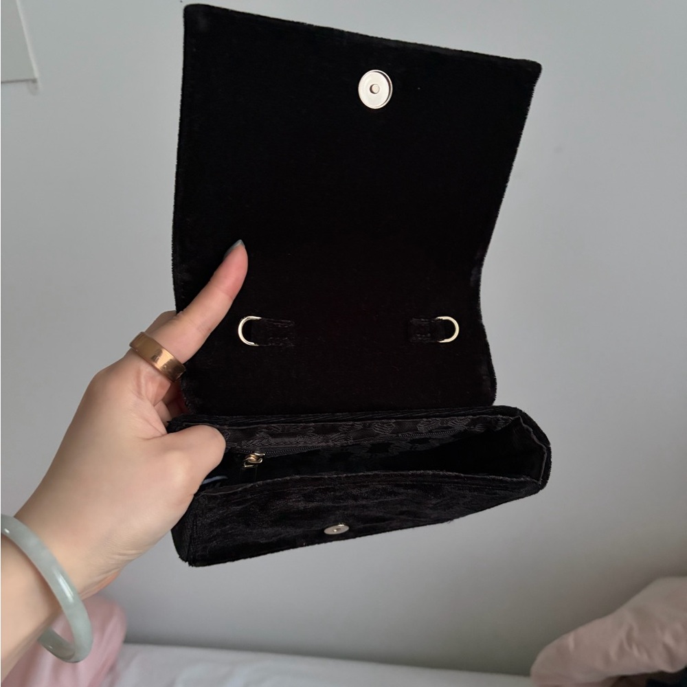 Ted Baker Black Velvet Crossbody Bag with Pearl Cluster Accent - Picture 5 of 6